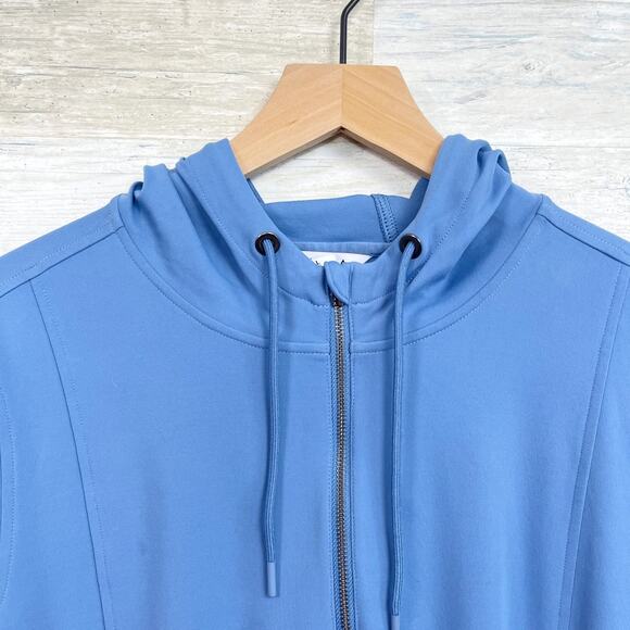 Athleta Venice Moto Tech Hoodie Sweatshirt Blue 1/4 Zip Stretch Womens Large - Picture 2 of 8